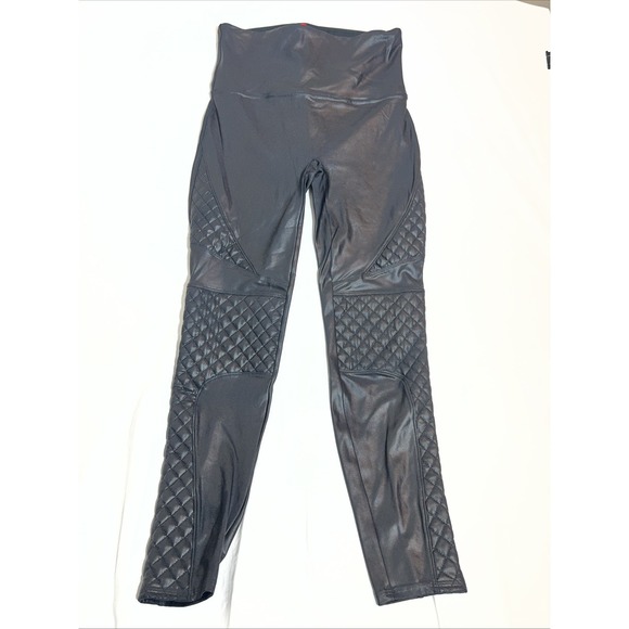 SPANX Pants - SPANX Quilted Faux Leather Leggings Black Size L Moto High Rise Tummy Control